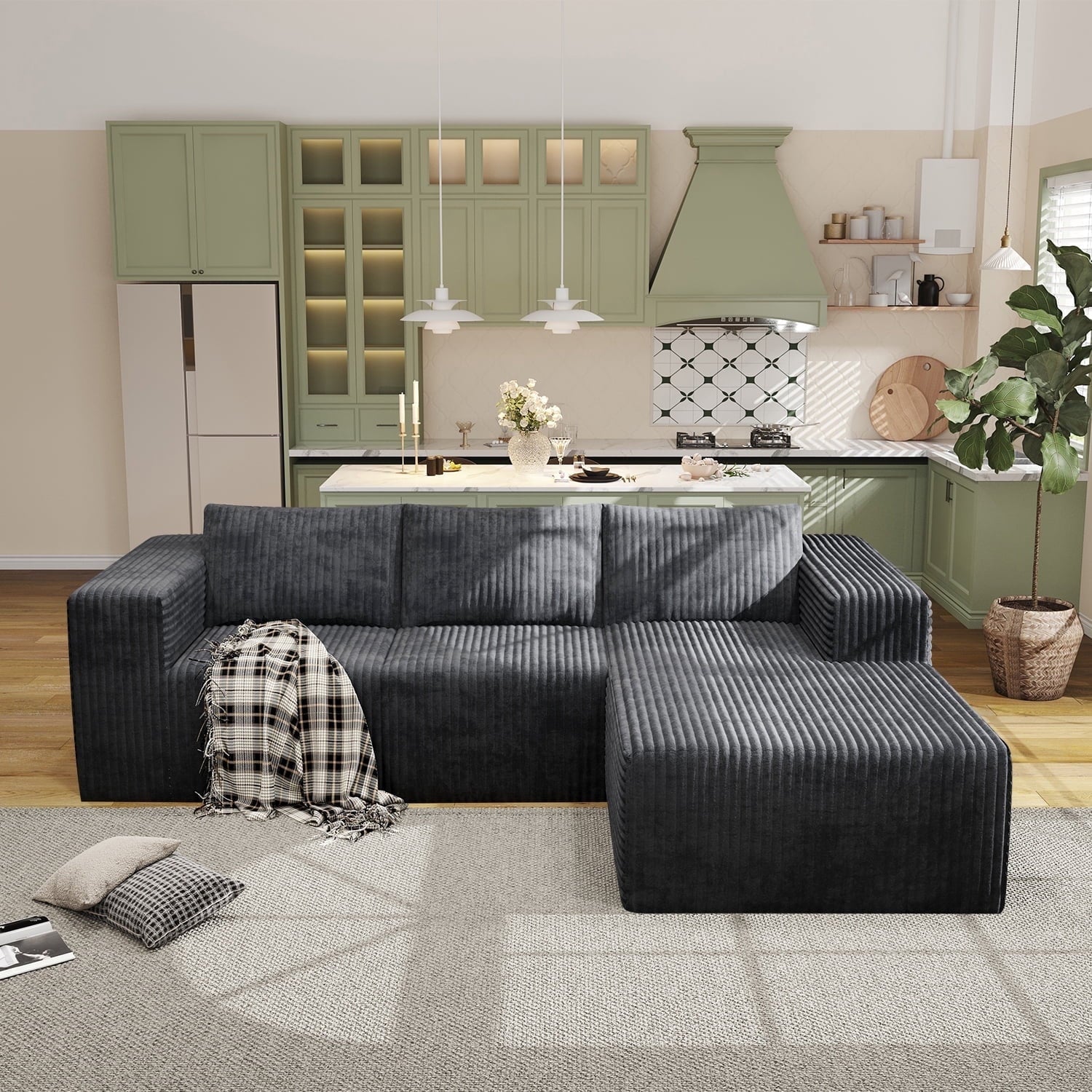YVDNHP Modular Cloud Sofa - No Assembly Required, 107.8 Oversized L-Shaped Sectional with Chaise, Flannel Fabric Deep Seating Couch for Living Room