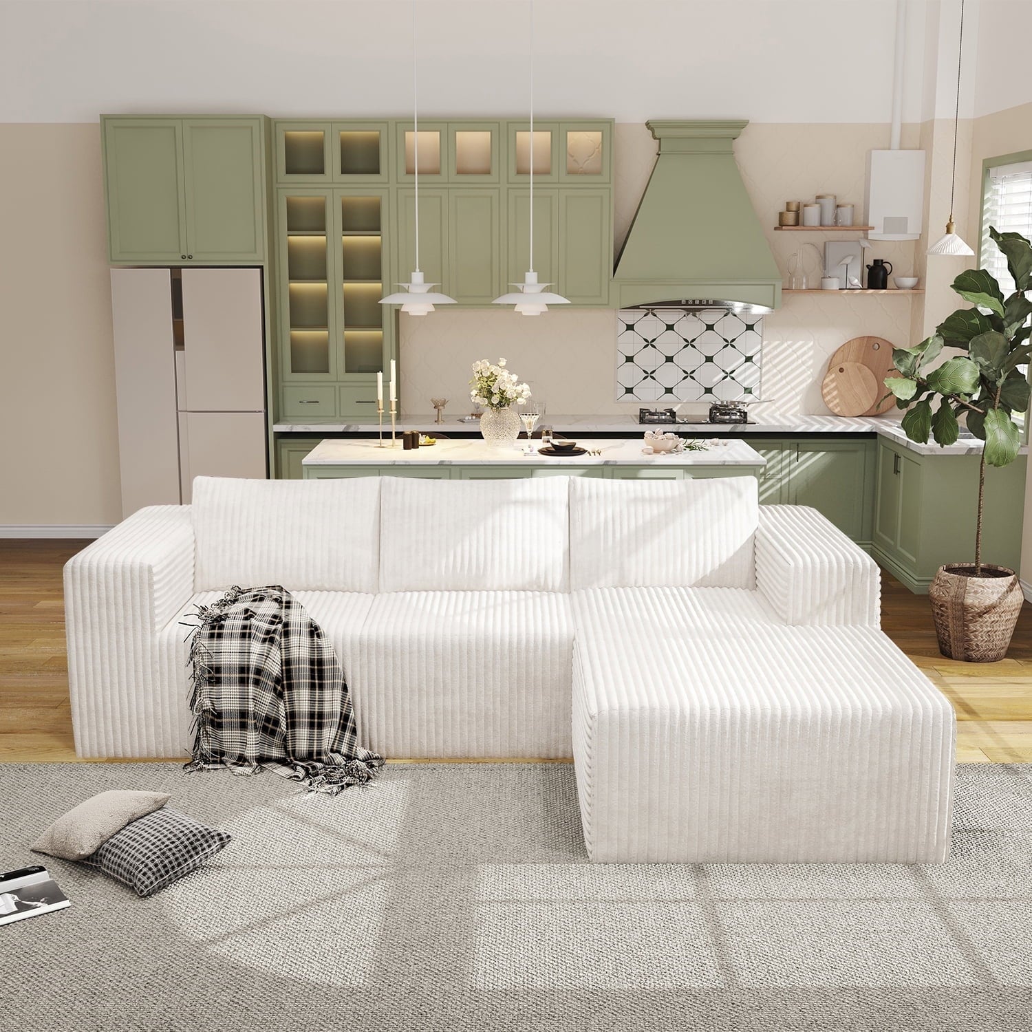 YVDNHP Modular Cloud Sofa - No Assembly Required, 107.8 Oversized L-Shaped Sectional with Chaise, Flannel Fabric Deep Seating Couch for Living Room