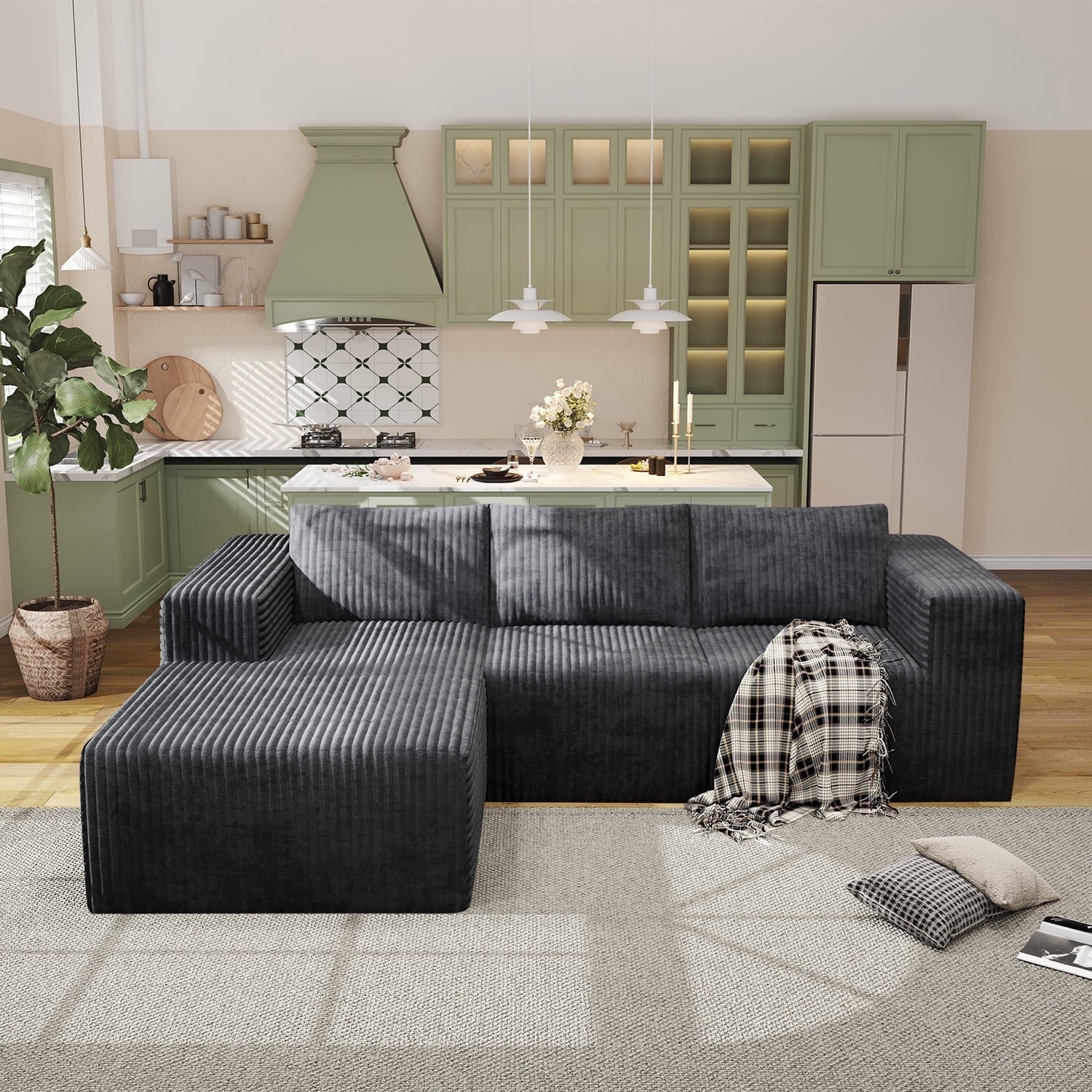 YVDNHP Modular Cloud Sofa - No Assembly Required, 107.8 Oversized L-Shaped Sectional with Chaise, Flannel Fabric Deep Seating Couch for Living Room