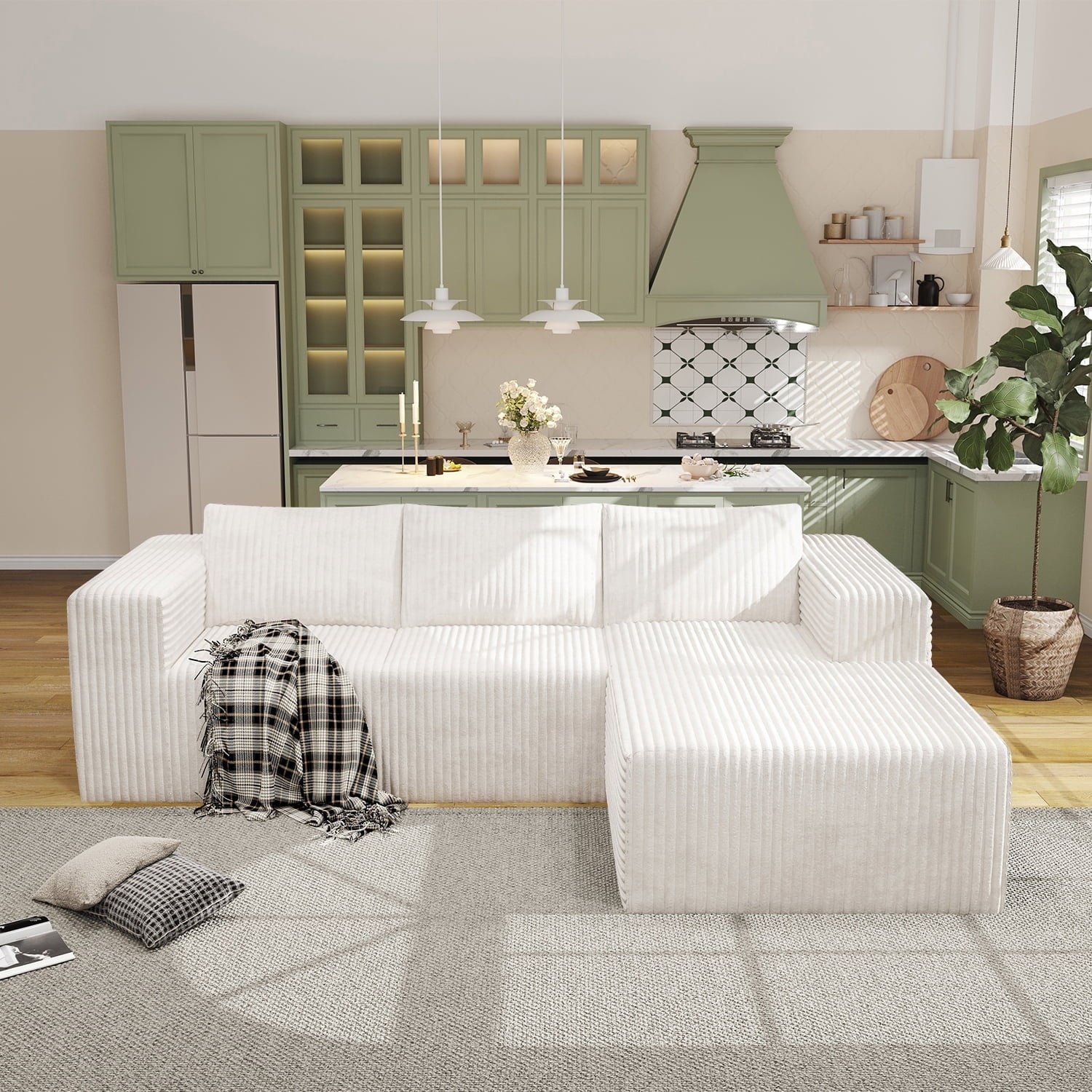 YVDNHP Modular Cloud Sofa - No Assembly Required, 107.8 Oversized L-Shaped Sectional with Chaise, Flannel Fabric Deep Seating Couch for Living Room