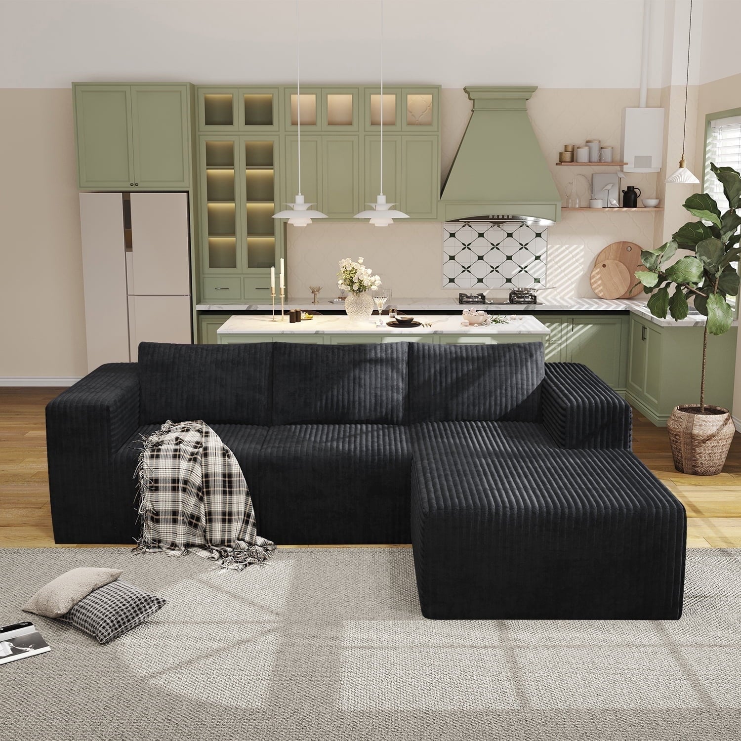 YVDNHP Modular Cloud Sofa - No Assembly Required, 107.8 Oversized L-Shaped Sectional with Chaise, Flannel Fabric Deep Seating Couch for Living Room