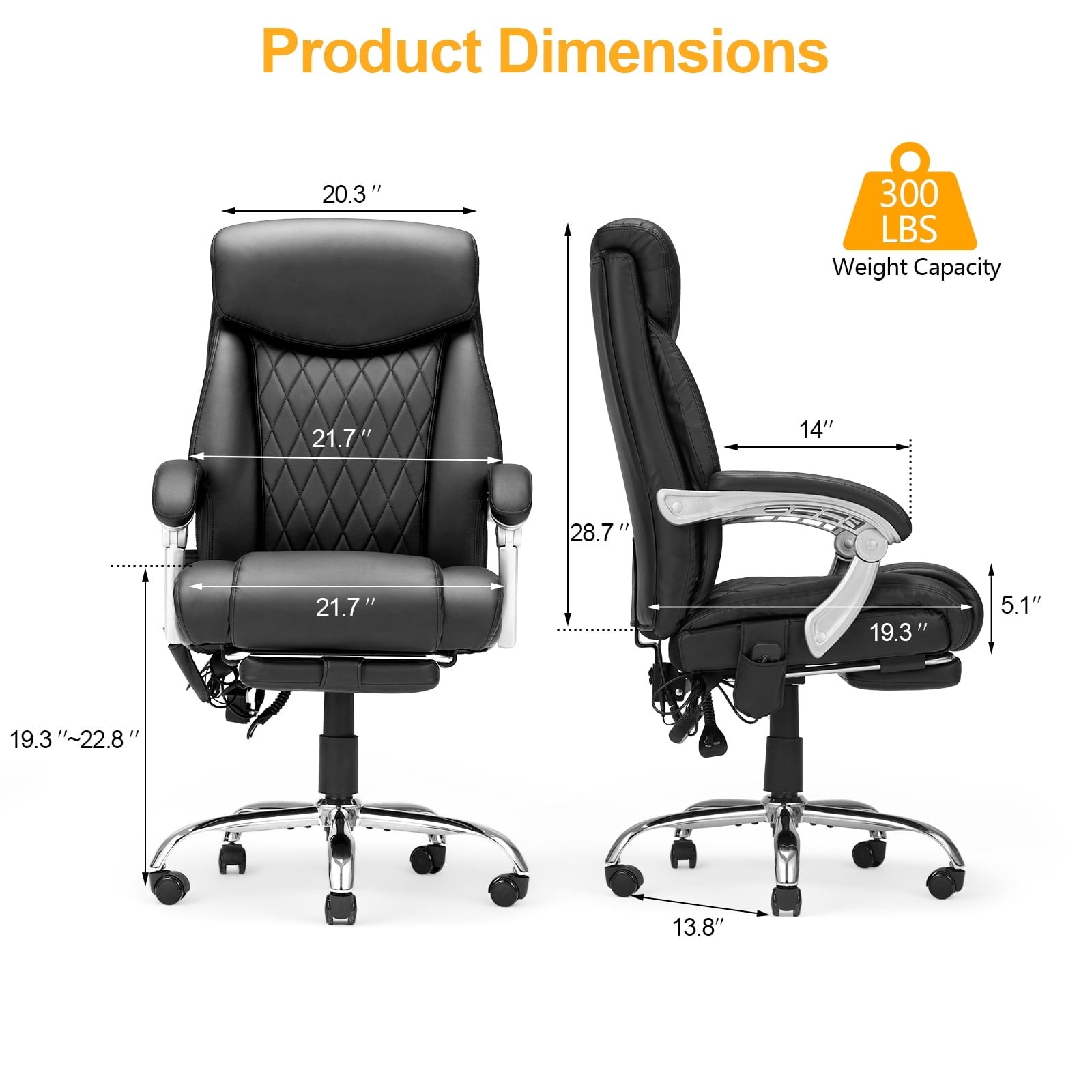 HOMREST Ergonomic Office Chair with 6-Point Massage & Heating, Adjustable Executive Desk Chair with Retractable Footrest, PU Leather Home Office Desk Chair for Home & Office (Black)