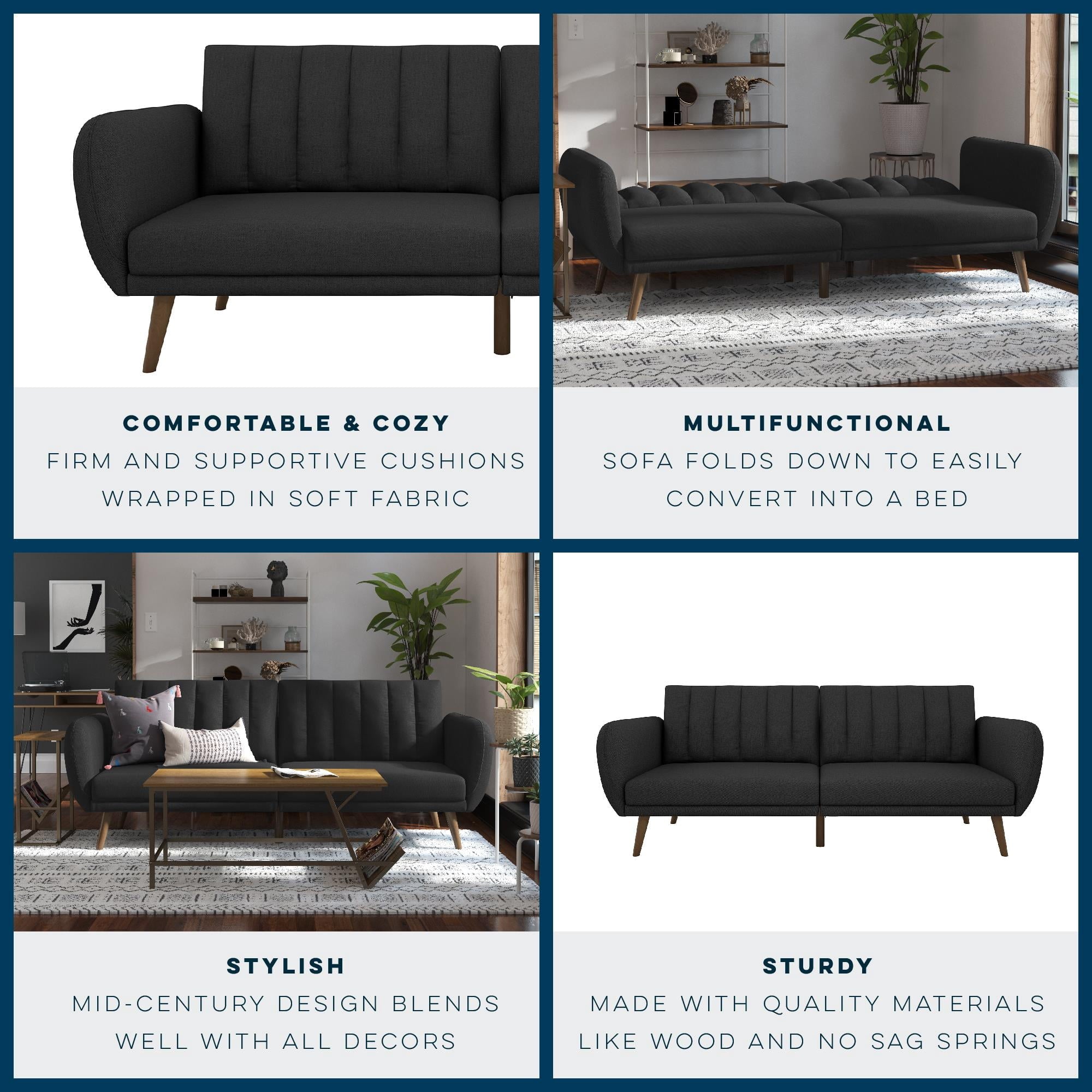Novogratz Brittany Futon, Blue Linen