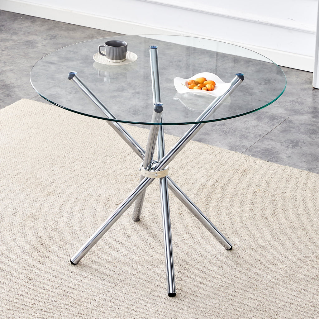 LUFTUT 36.6 Round Glass Dining Table, Modern Gold Base Kitchen Table, Small Space Bistro Table, Clear Tempered Glass Top for Apartmen