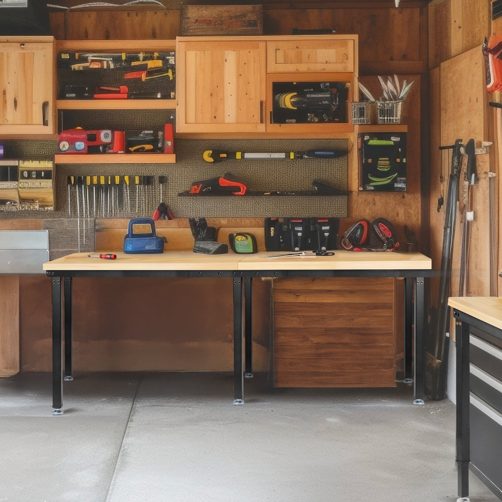 MUWOOD 96x24 Large Workbench with Power Outlets, 5000 LBS Load Capacity Work Benches for Garage, Workshop, Office, Home, Woodworking