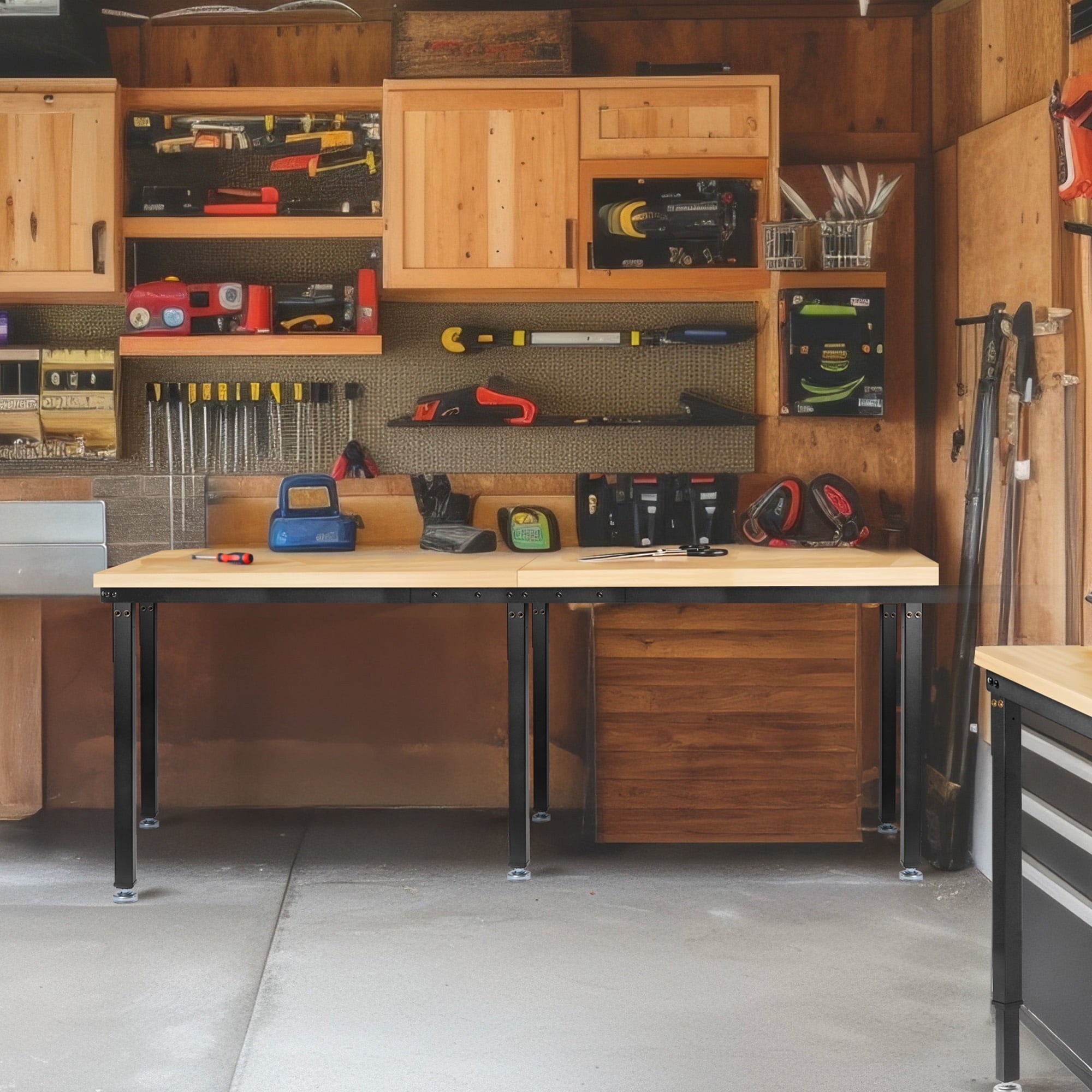 MUWOOD 96x24 Large Workbench with Power Outlets, 5000 LBS Load Capacity Work Benches for Garage, Workshop, Office, Home, Woodworking