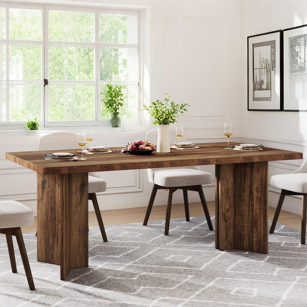 Fnova 63 Rectangular Modern Dining Table, Wooden Modern Kitchen Table for 6 People for Dining Room, Warm Brown (Chairs Not Included)