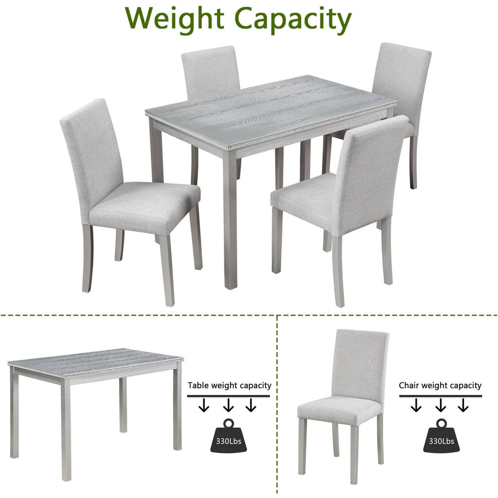 UHOMEPRO 5 Piece Dining Table Set, Modern Dining Table Sets with Rectangular Table and 4 Fabric Upholstered Chairs, Dining Set for Kitchen and Dining Room, White