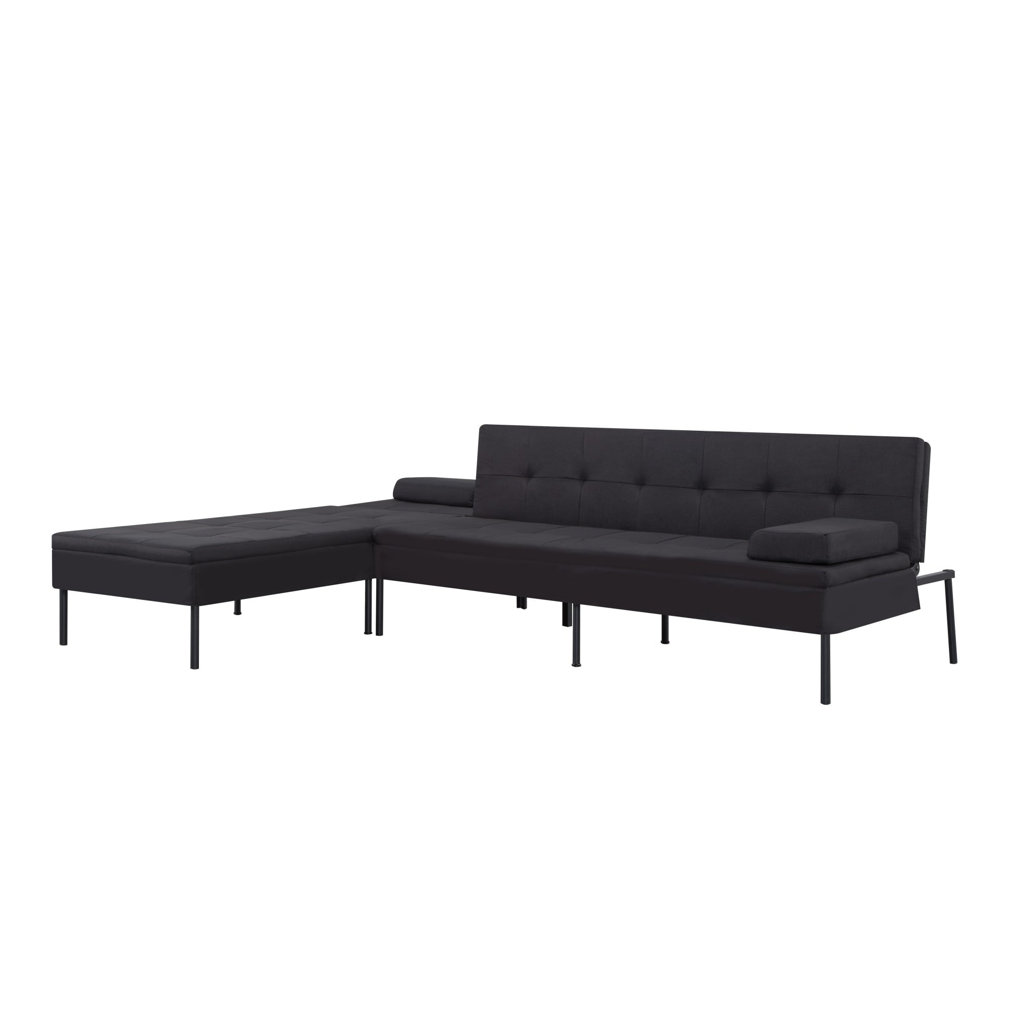 Gewnee 89.4”Convertible Sectional Sofa,L-Shaped Couch with Reversible Chaise,5-Position Adjustable Backrest,Modern Futon Sleeper for Small Spaces Living Room Apartment Office,Black Iron Frame