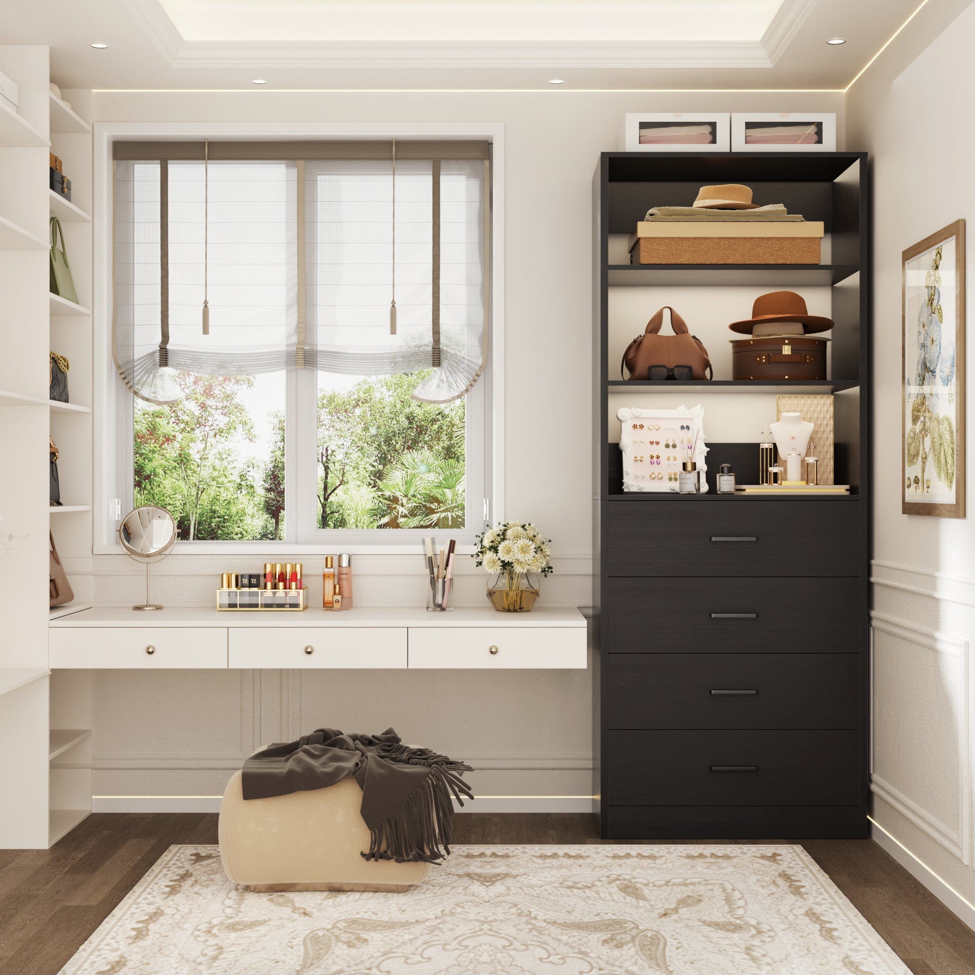Homieasy 21.3 Inch Freestanding Closet System with 4 Wood Drawers and 3 Shelves for Walk-in Closet, Bedroom, White