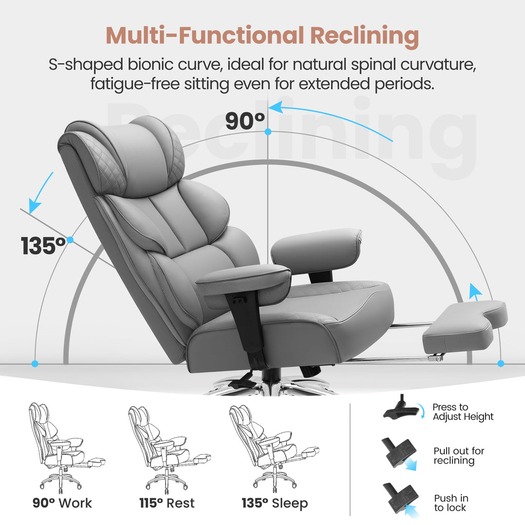 FASTES Office Desk Chair, Big and Tall Office Chair 400lbs Gaming Chair with Footrest, Ergonomic Executive High-Back Reclining Computer Chairs, Swivel Wheels and Lumbar Support, Black