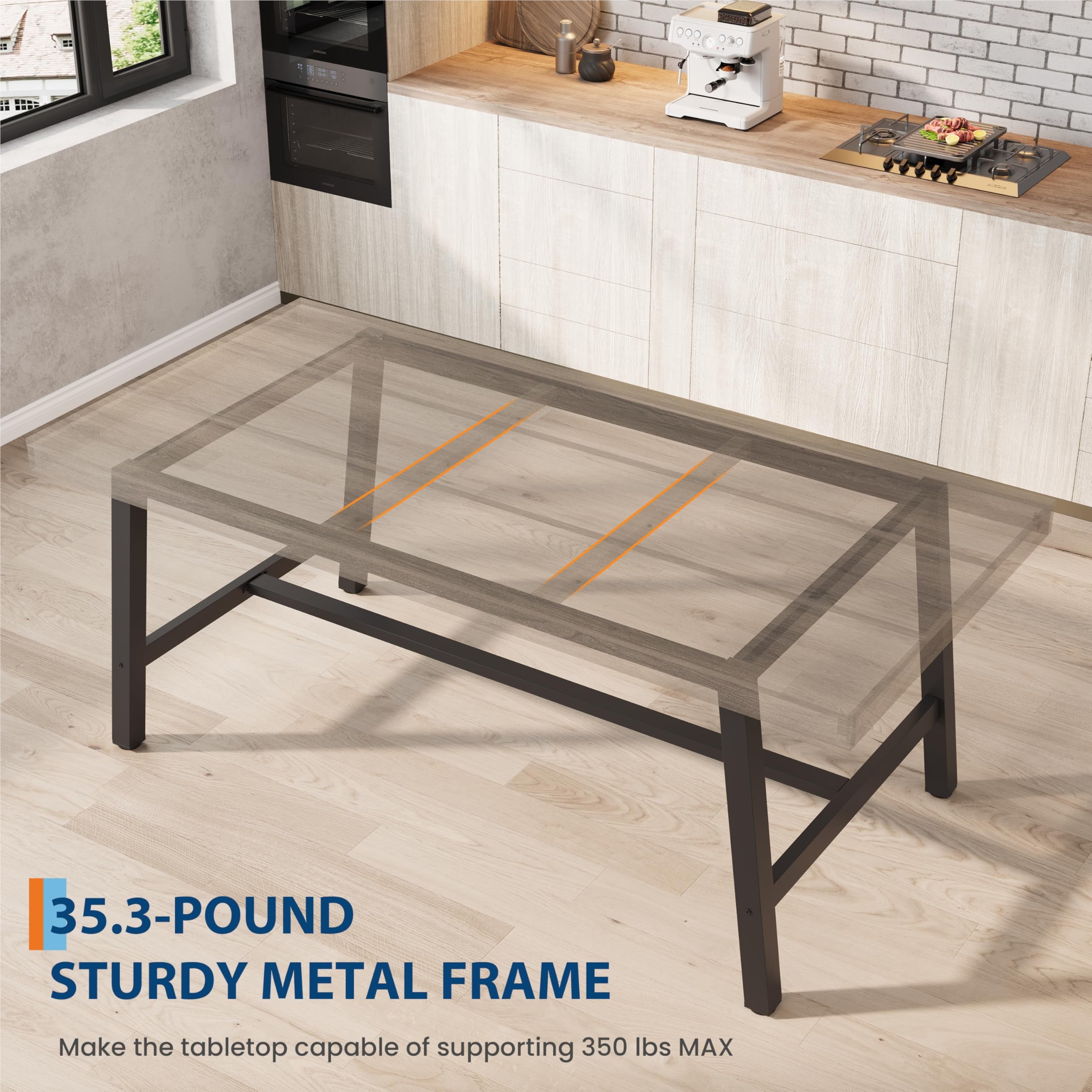 70.87 Inch Long Large Rectangle Dining Table for 6-8 People, Modern Kitchen Dining Room Table with Rustic Wooden Tabletop & Strong Metal frame(Only Gray Walnut Table)