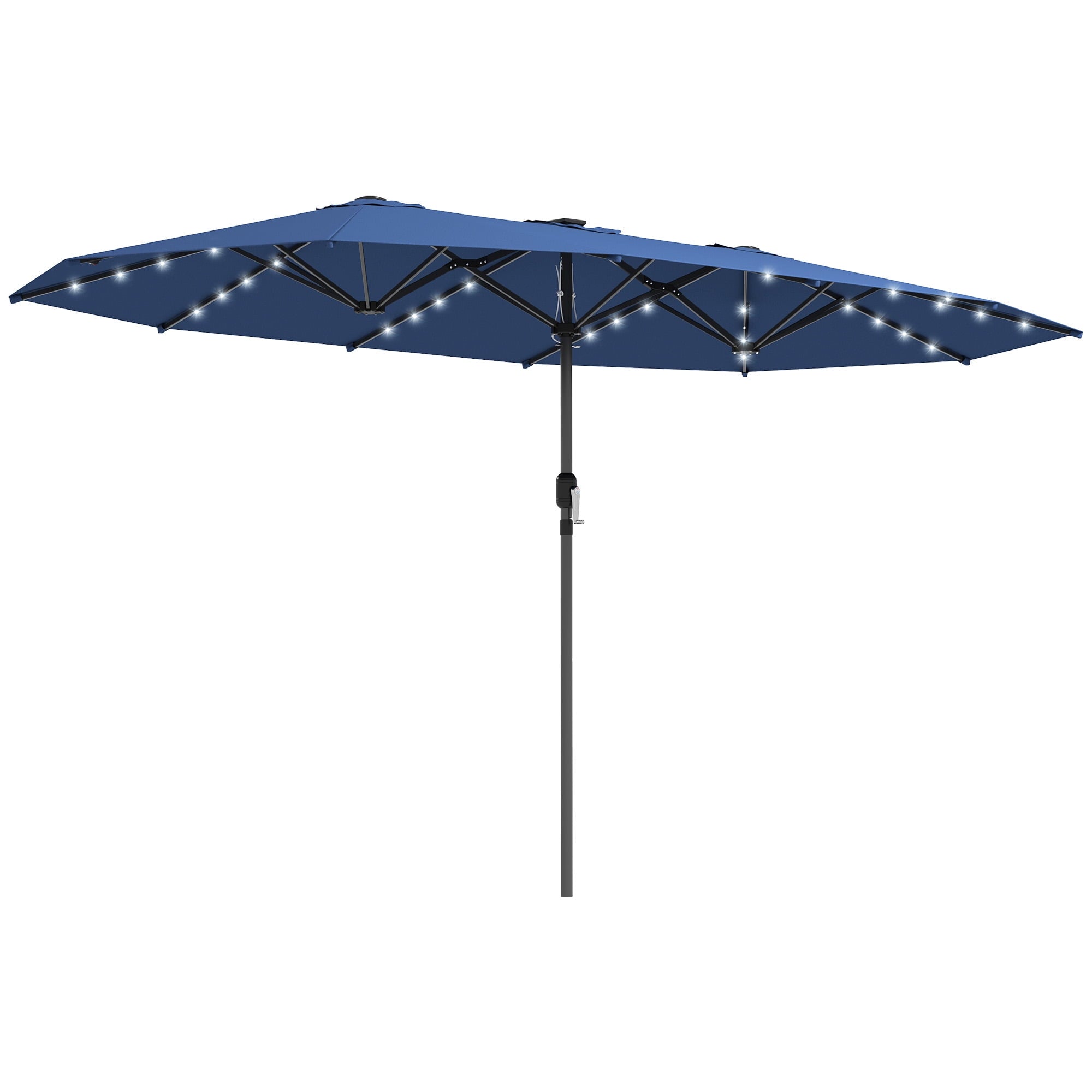 Outsunny Double-Sided Sun Umbrella, Outdoor Garden Parasol, Patio Sun Shade with LED Solar Light, Navy Blue