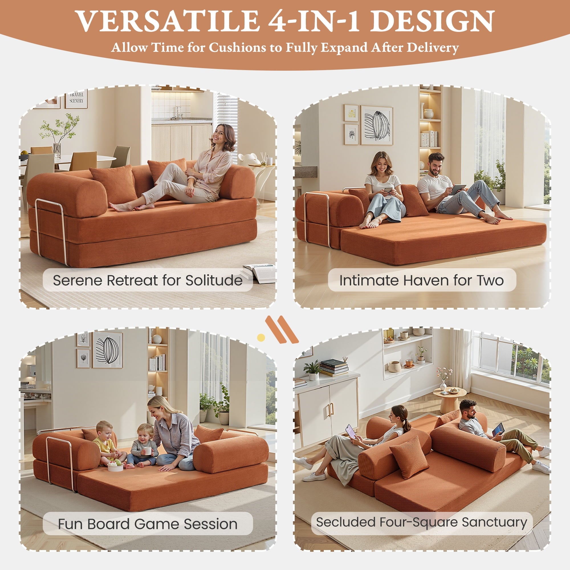 COOLHUT 63 W Combination Sofa, High Rebound Density Foam Sofa Couch, Two Forms Floor Couch Three Seats Sofa Bed for Living Room, Bedroom, Green