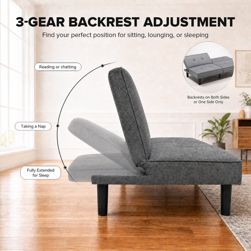 CloudRest Pro 72 Modern Convertible Futon Sofa Bed, Upholstered Futon Couch with 5 Adjustable Backrest Angles,Suitable for Apartment,Living Room,Black