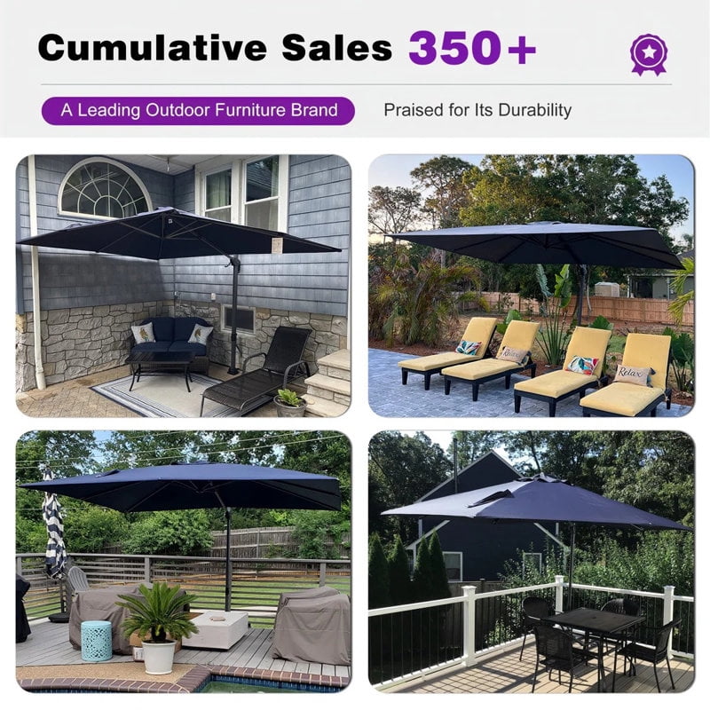 PURPLE LEAF OUTDOOR 10x13 FT Extra Large Rectangle Cantilever Umbrella with Base - 360° Rotating Heavy-Duty Aluminum Frame, Waterproof Graphite Grey Patio Sunshade for Oversized Pool Deck & Backyard