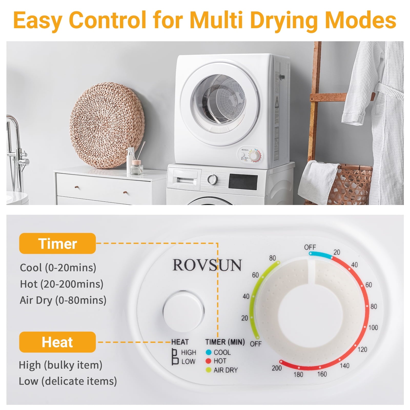 RovSun 110V White Stainless Steel Electric Tumble Dryer