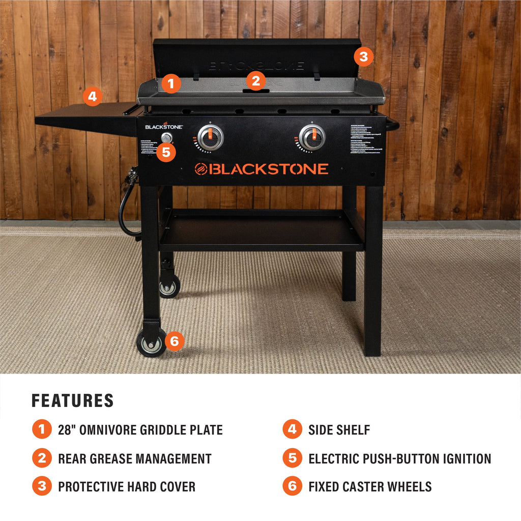 Blackstone Original Outdoor Griddle, 2-Burner 28 Flat Top Grill with Hard Cover, Black