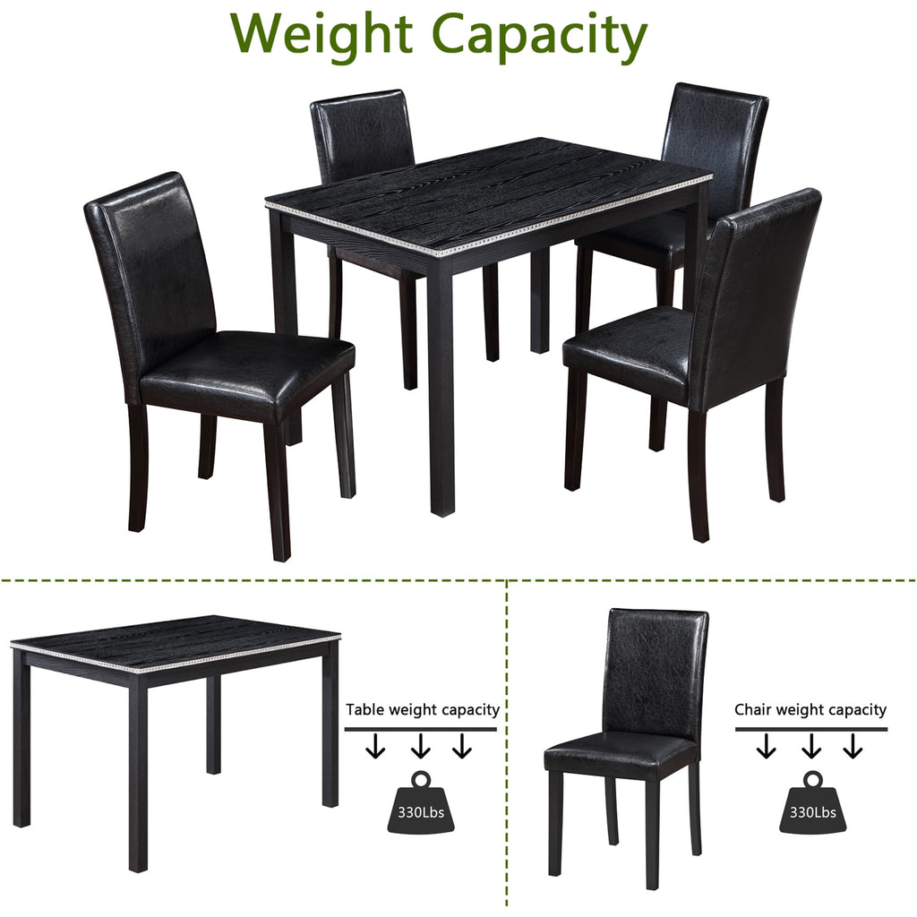 UHOMEPRO 5 Piece Dining Table Set, Modern Dining Table Sets with Rectangular Table and 4 Fabric Upholstered Chairs, Dining Set for Kitchen and Dining Room, White