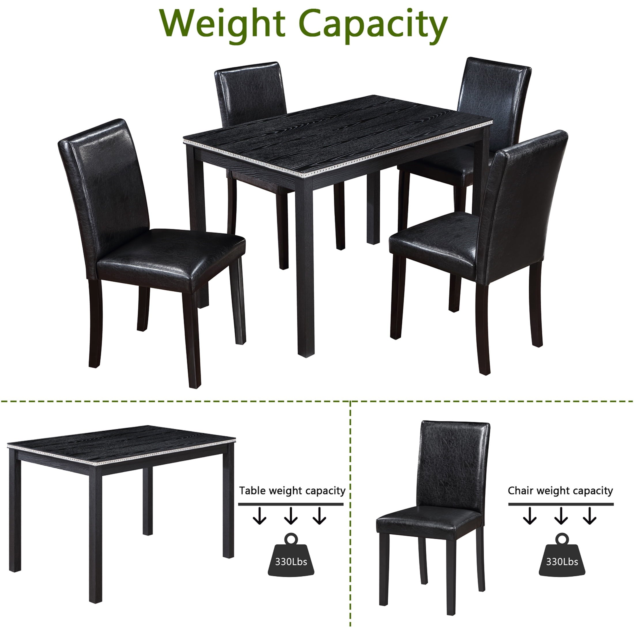 UHOMEPRO 5 Piece Dining Table Set, Modern Dining Table Sets with Rectangular Table and 4 Fabric Upholstered Chairs, Dining Set for Kitchen and Dining Room, White