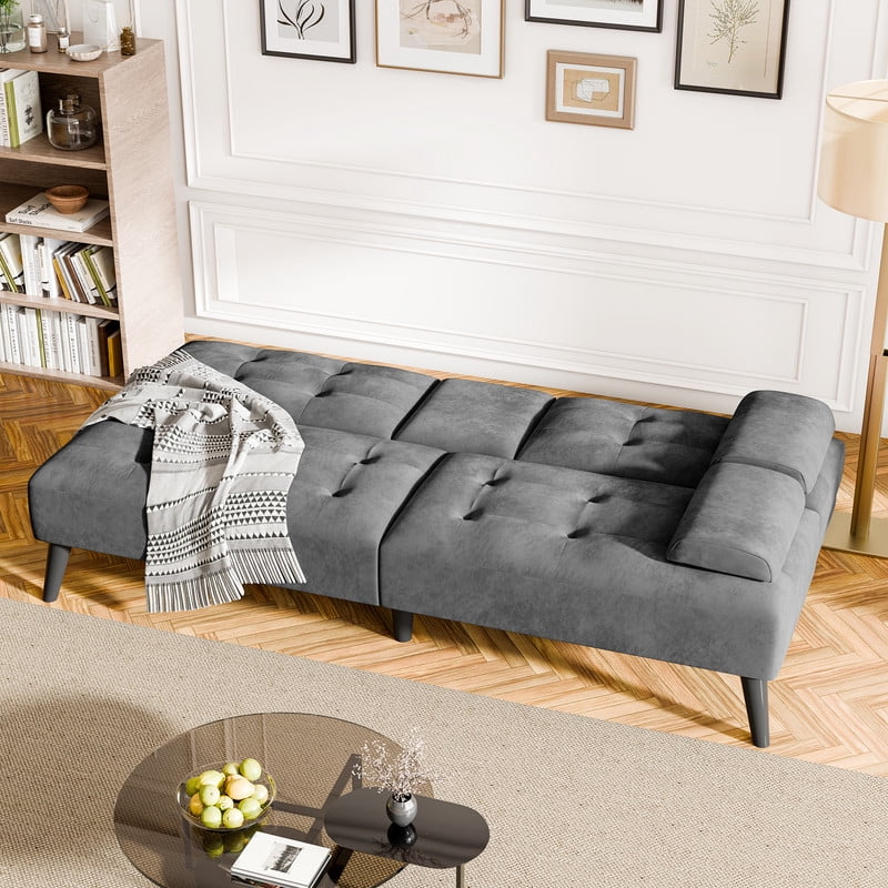 Walsunny Convertible Futon Sofa Bed, Foldable Futon Sleeper Sofa Bed with 2 Cup Holders, Folding Loveseat Recliner with 3-Angle Adjustment Modern Couch for Living Room, Small Space, Pink