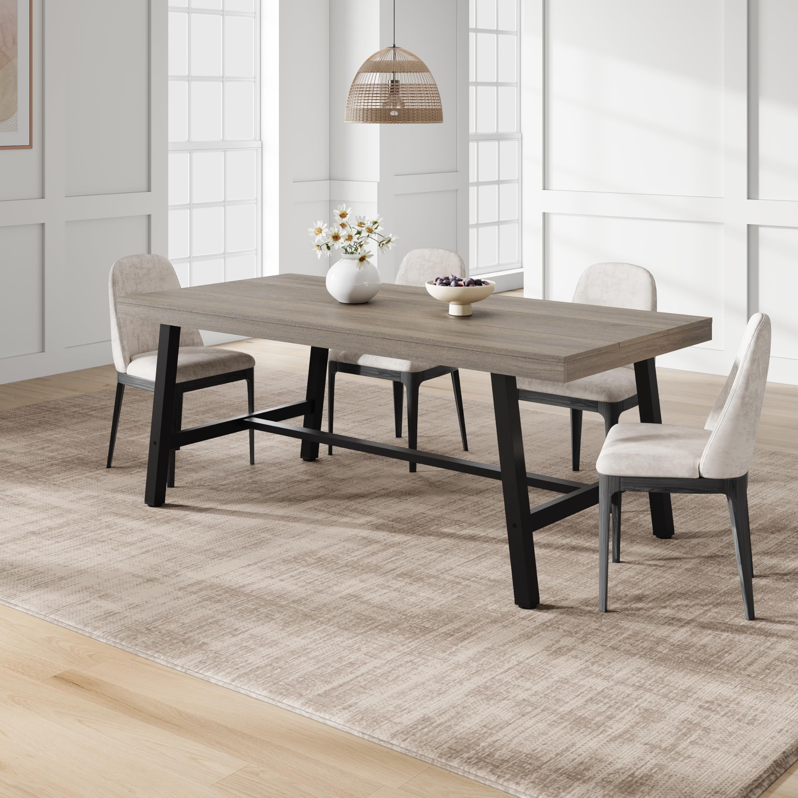 70.87 Inch Long Large Rectangle Dining Table for 6-8 People, Modern Kitchen Dining Room Table with Rustic Wooden Tabletop & Strong Metal frame(Only Gray Walnut Table)