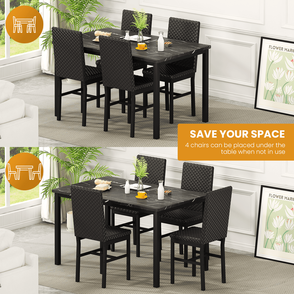 Baxluxe Dining Table Set for 4, Modern 5 Piece Dining Table Set, Faux Marble Kitchen Table and 4 Velvet Upholstered Chairs for Apartments, Dining Rooms, Small Spaces, Gray