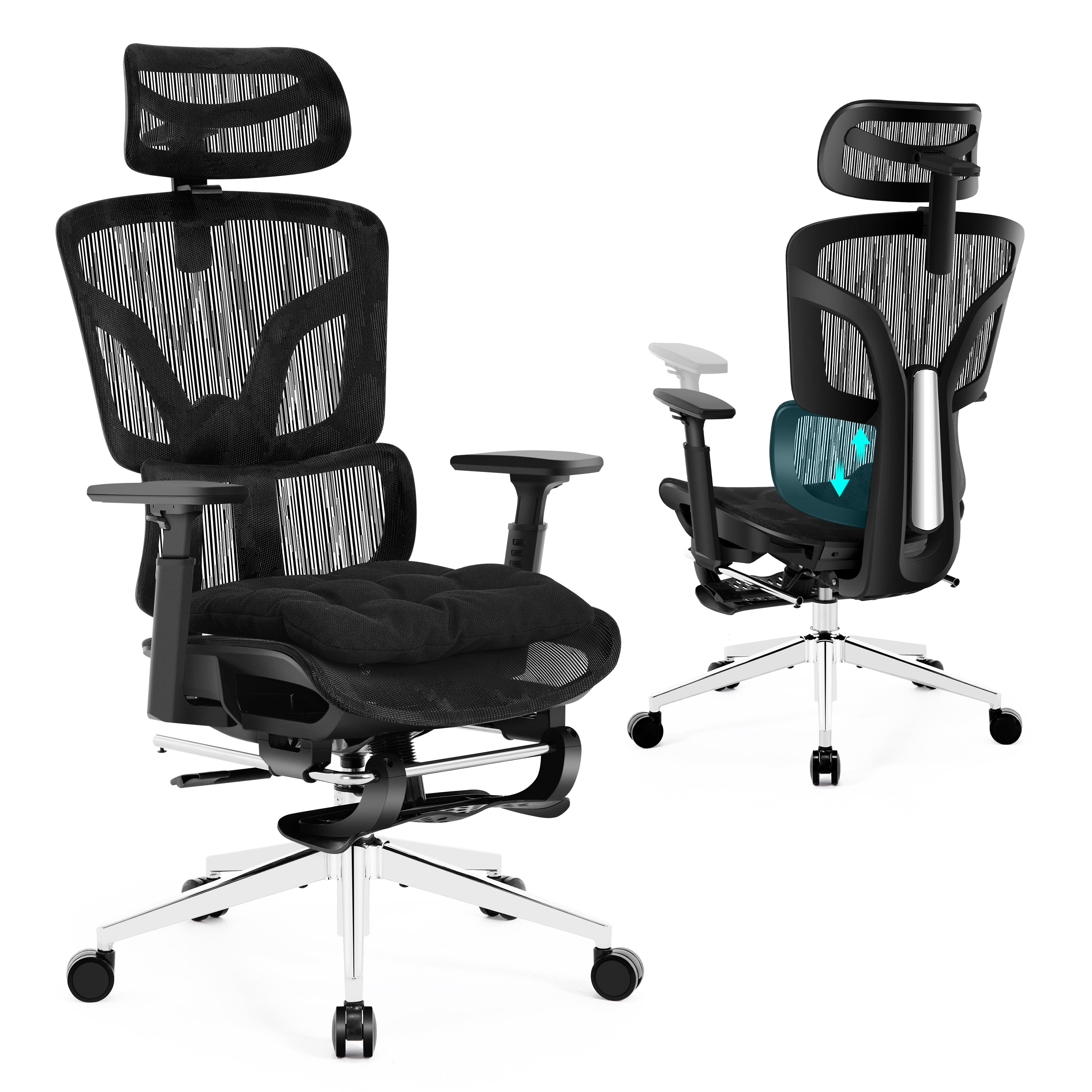 Nexthro Ergonomic Office Chair Mesh Chair with High Back Adjustable Headrest, Lumbar Support, 3D Armrest & Footrest, Swivel Computer Desk Chair(Black)