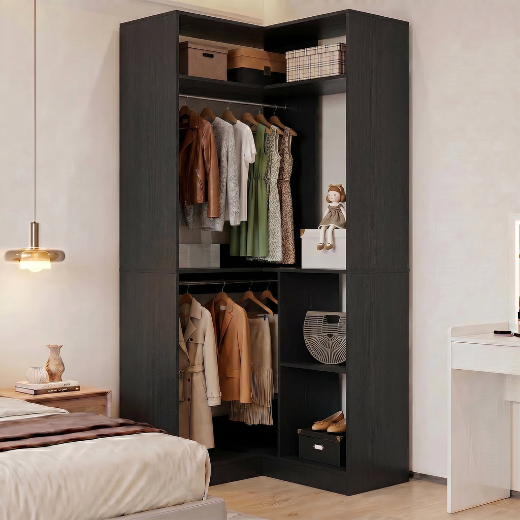 Homieasy 34 W Corner Closet System with Hanging Rods, White