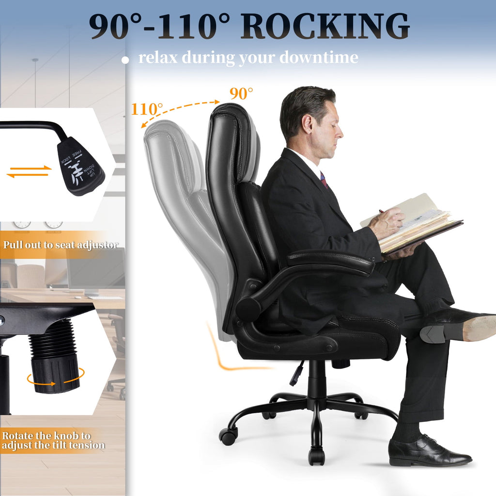 BOSSIN 400lbs Executive Office Chair with Foot Rest, Ergonomic Heavy Duty Big and Tall Desk Chair with Adjustable Headrest, High Back PU Leather Comfy Computer Chair