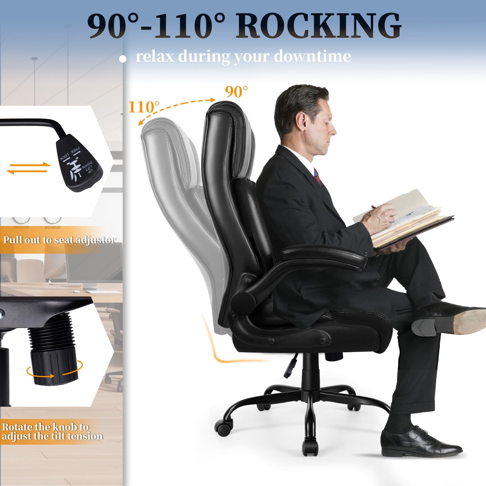 BOSSIN 400lbs Executive Office Chair with Foot Rest, Ergonomic Heavy Duty Big and Tall Desk Chair with Adjustable Headrest, High Back PU Leather Comfy Computer Chair