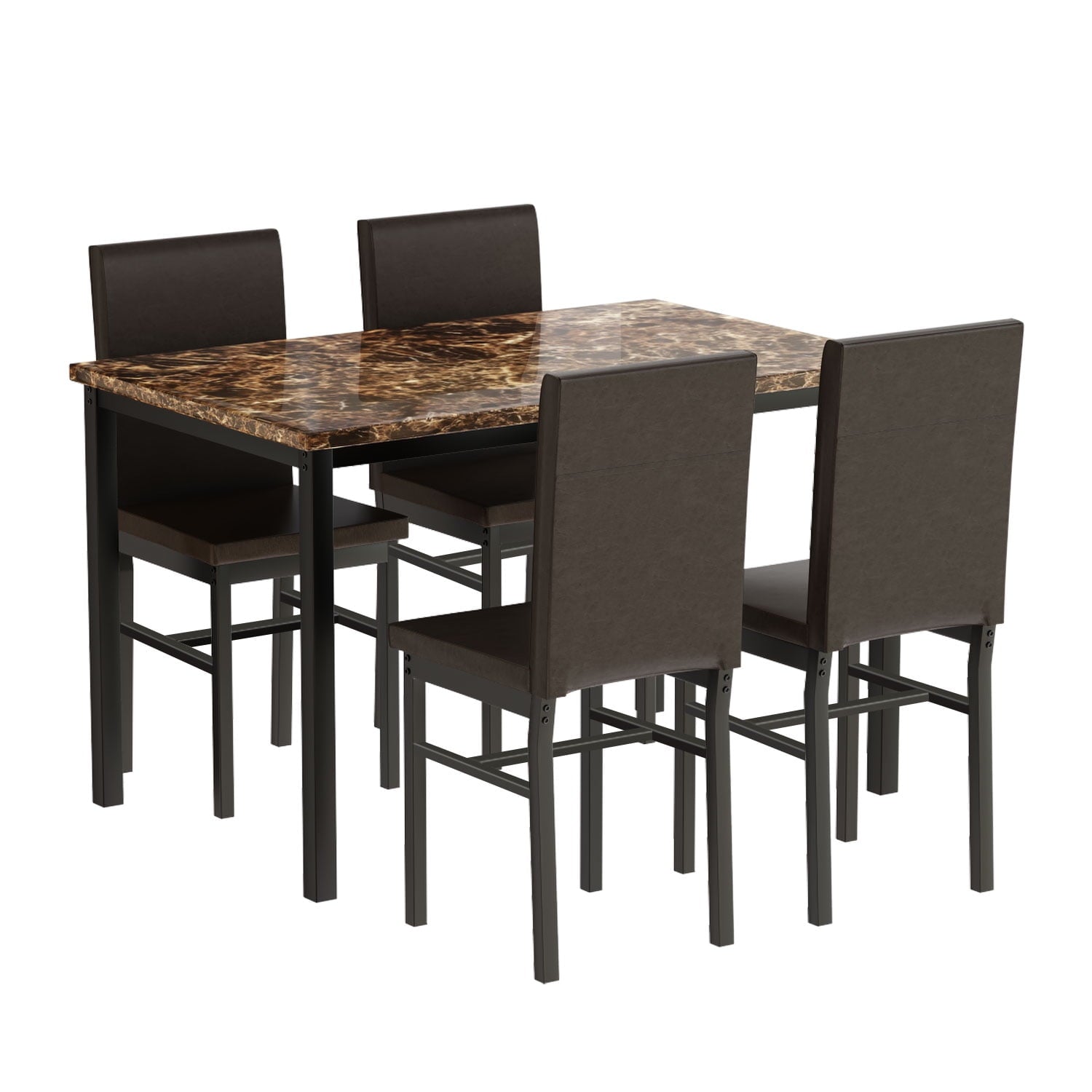 5 Piece Dining Table Set, Modern Faux Marble Tabletop and 4 PU Leather Upholstered Chairs, Rectangle Kitchen Table and Chairs for 4 Persons, Small Dining Set for Bar Dining Room Breakfast Nook