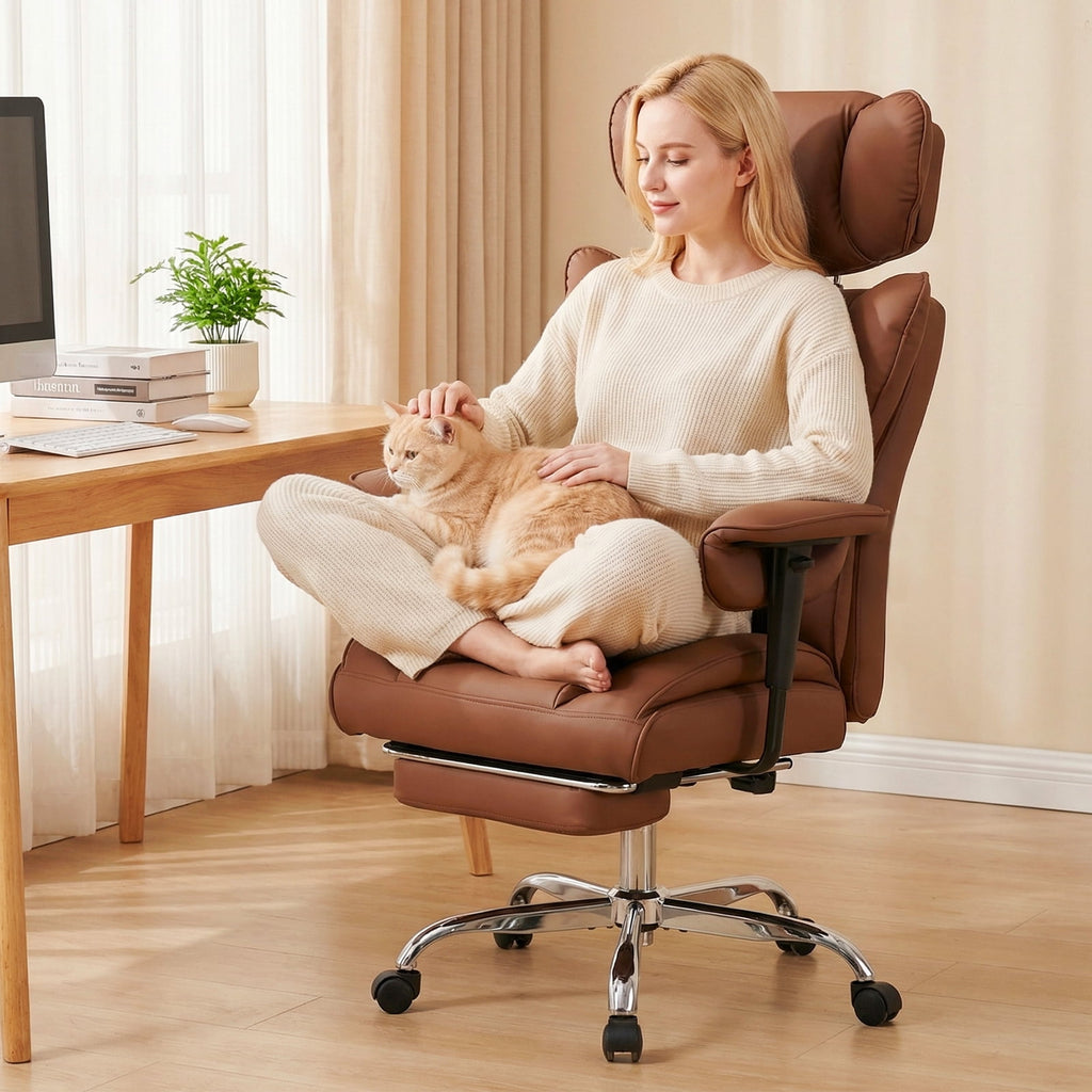 CONCETTA Ergonomic Office Chair 400LBS for Big & Tall, Heavy Duty Desk Chair with Reclining Back, Footrest, Luxurious PU Leather, Black