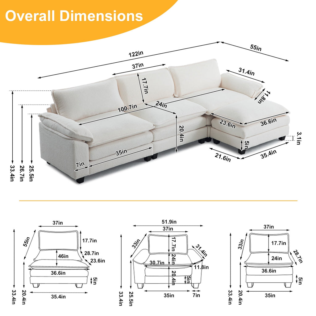 Ktaxon Sectional Sofa L Shaped Couch with Chaise Living Room Sleeper Set, 2 Seats with Chenille and Double Layer Cushions 86 W Beige