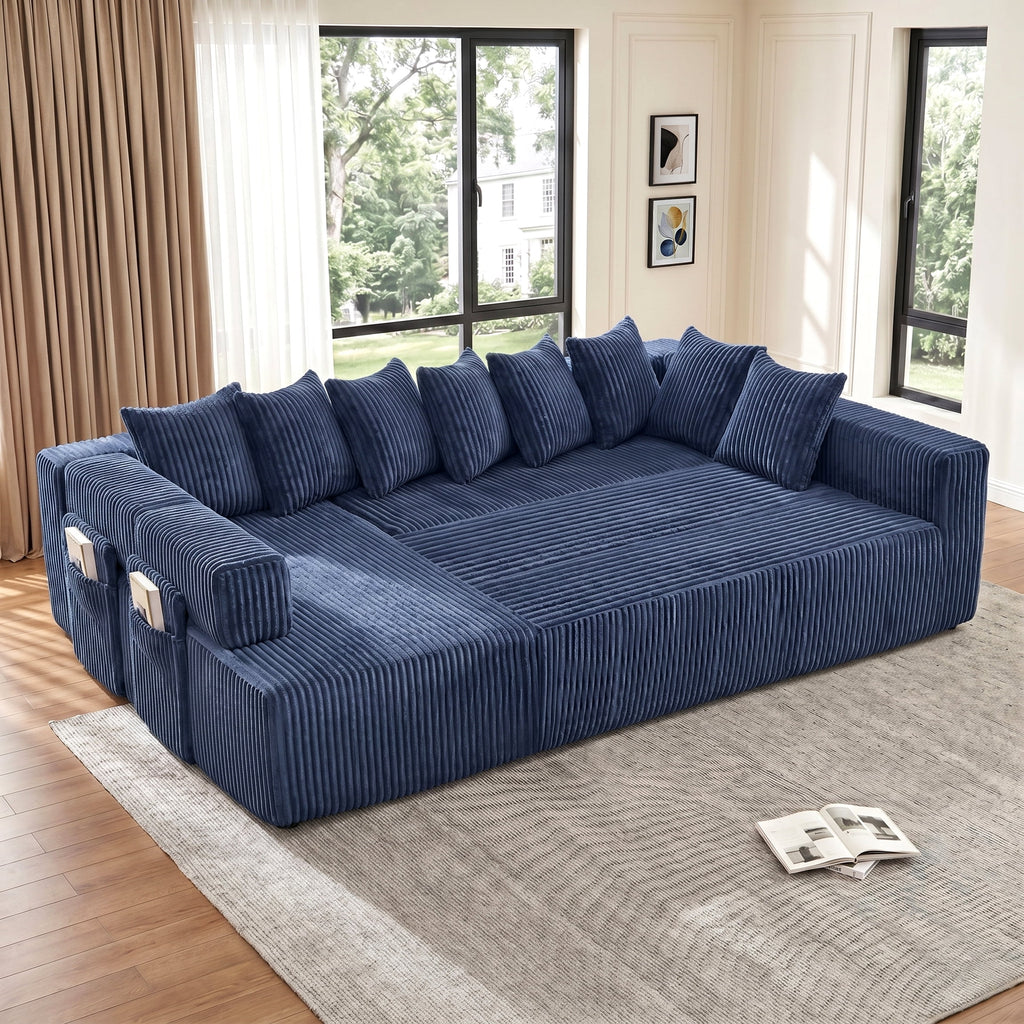 SOULART 138.5 U Shaped Sectional Couch,Gray Cloud Boneless Sofa For Living Room,Plush Corduroy Couches With Deep Seat Chaise Lounge,No Assembly Required
