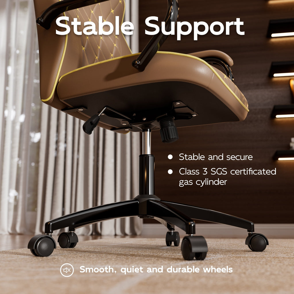 HomeZeer White and Gold Office Chair, Ergonomic High Back Executive Desk Chair with Wheels and Arms, Modern PU Leather Computer Chair with Rocking Function, White(Set of 2)