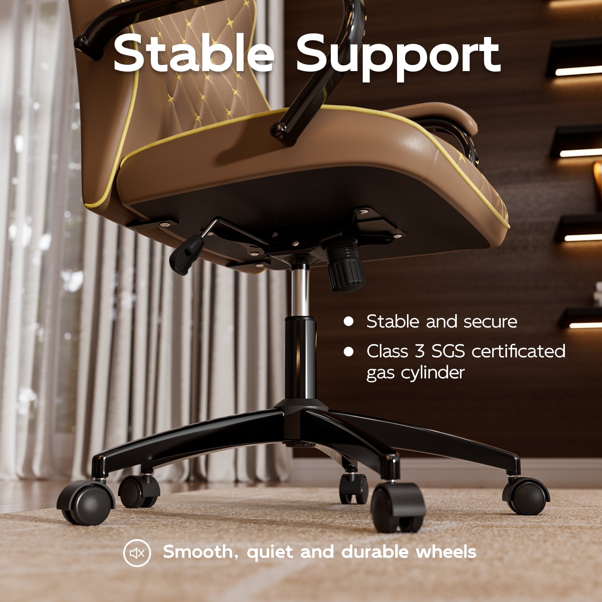 HomeZeer White and Gold Office Chair, Ergonomic High Back Executive Desk Chair with Wheels and Arms, Modern PU Leather Computer Chair with Rocking Function, White(Set of 2)