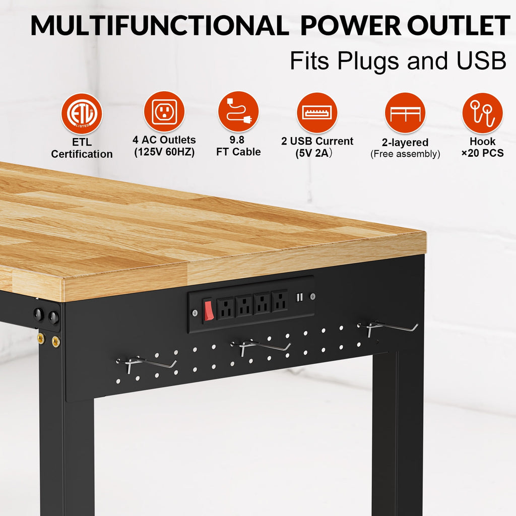 MUWOOD 96-inch Adjustable Height Workbench with Adjustable Height, Wood Worktop, 5000 LBS Load Capacity for Garage, Workshop