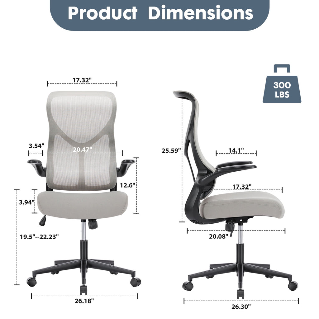 GIANNA Mesh Ergonomic Office Desk Chair, High Back Swivel Computer Chair, With 2D Headrest, Up&Down Lumbar Support, Adjustable Flip-up Armrests, Black