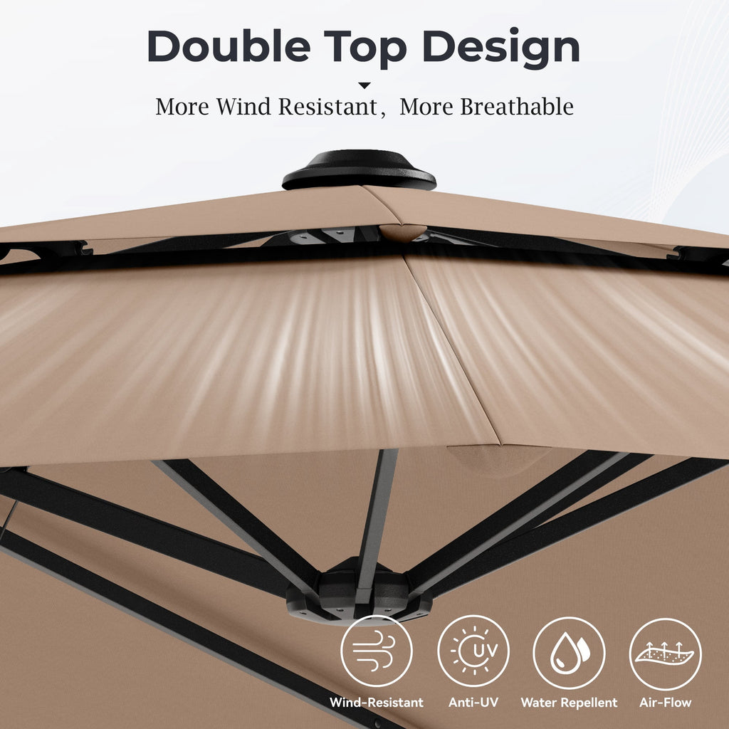 Alpha Joy 15ft Dual-Layer Outdoor Patio Umbrella Extra-Large Double-Sided Garden Umbrella with Ventilation and Base - Beige