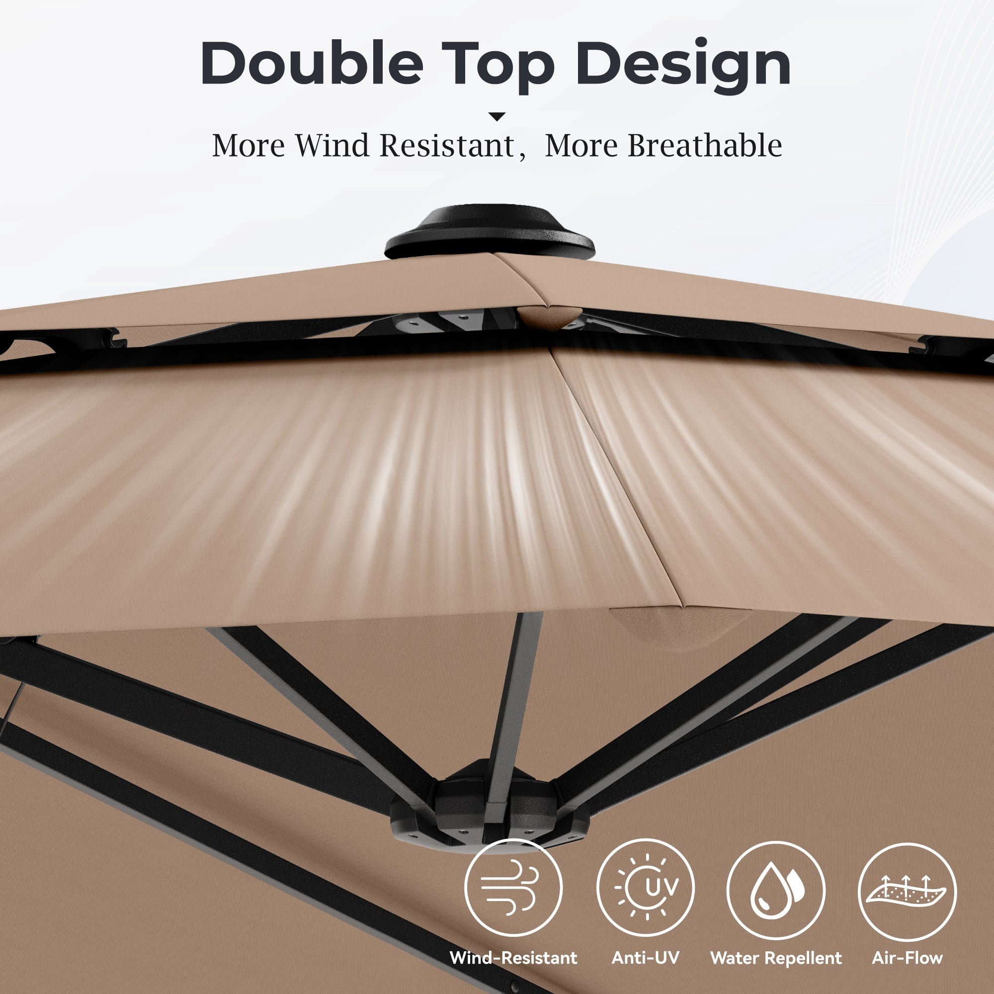 Alpha Joy 15ft Dual-Layer Outdoor Patio Umbrella Extra-Large Double-Sided Garden Umbrella with Ventilation and Base - Beige