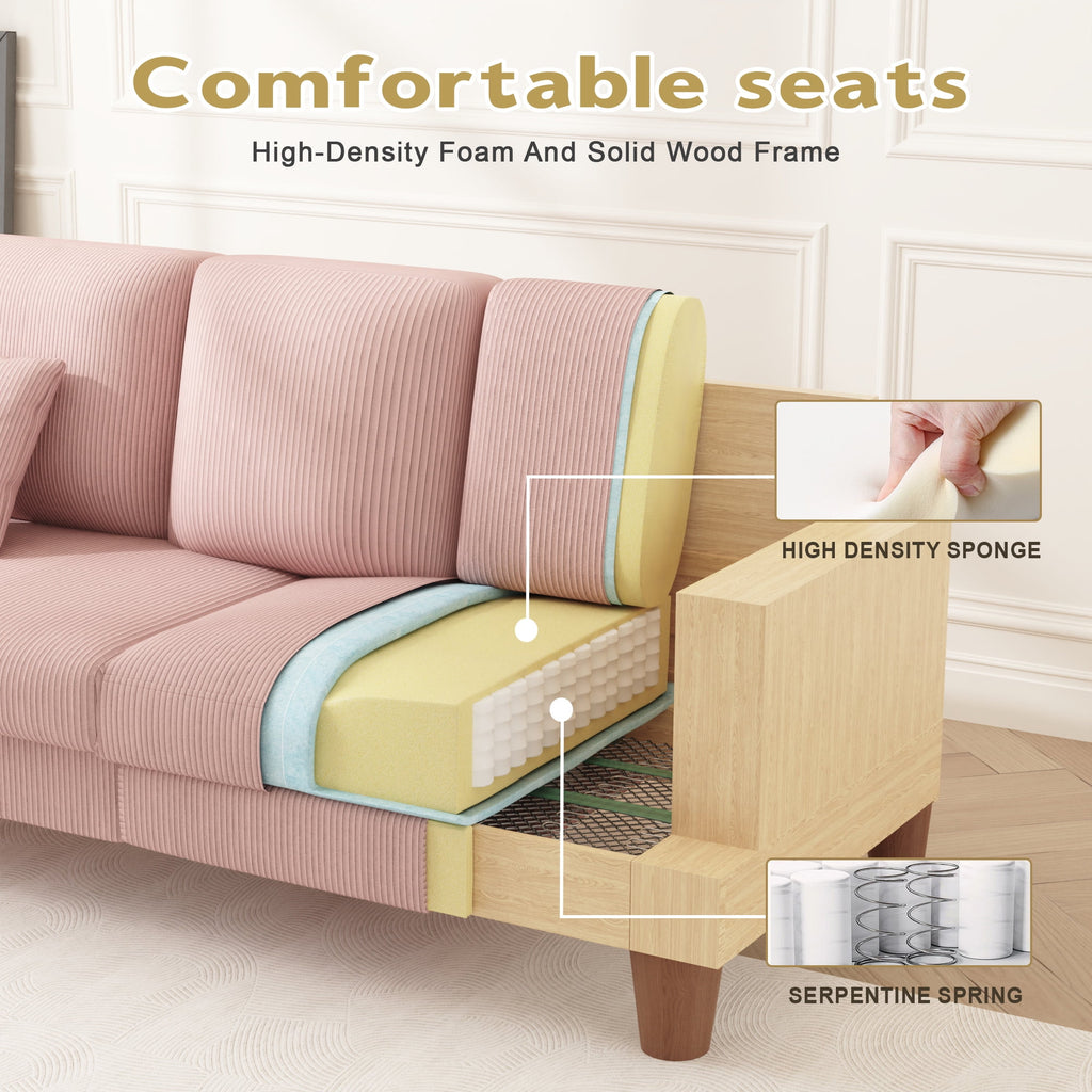 AAQZ 87 Corduroy Sofa Couch for Living Room, 3 Seater Deep Seat Comfy Couch in a Box, 2 Cushions, 2 Pillows Tool-Free Setup,Gray