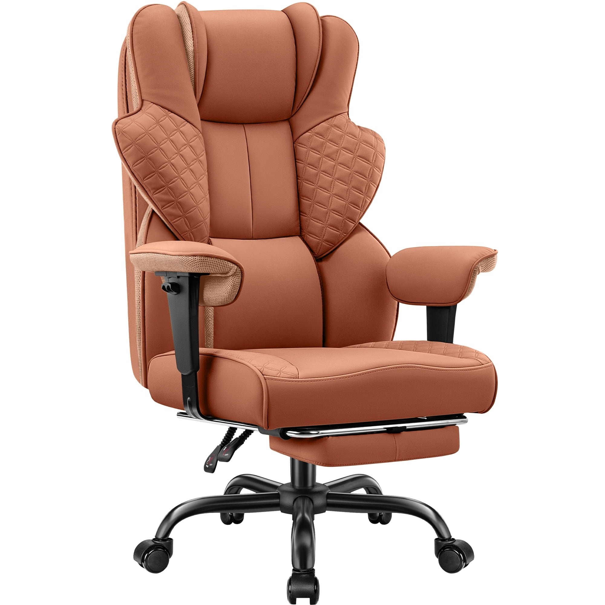 COOLHUT Big and Tall Office Chair 500lbs, Heavy Duty Ergonomic Office Desk Chair with Deluxe Embossing PU Leather with Footrest, Executive Gaming Chair with Lumbar Support, Brown