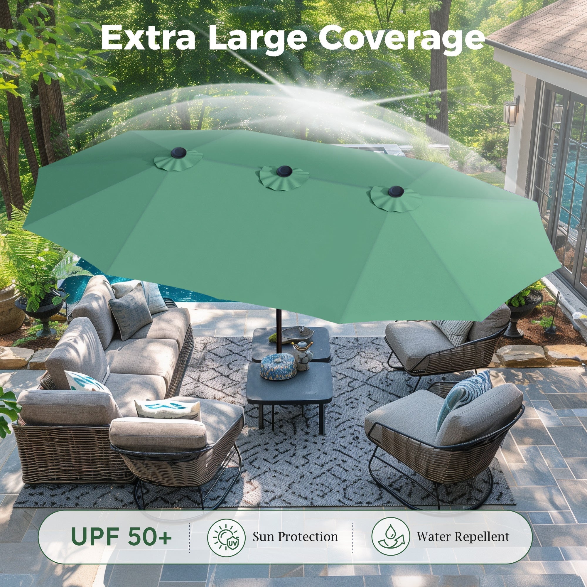 Alpha Joy 15ft Outdoor Patio Umbrella Extra-Large Double-Sided Garden Umbrella with Crank Handle and Base - Ivory