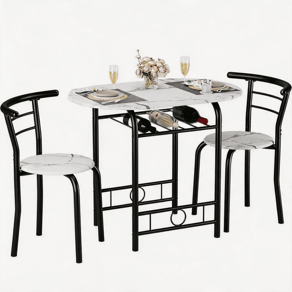 Homall 3 Piece Wood and Metal Dining Table Set, Small Dining Table for 2, Modern Dining Set for Living Room, Dining Room, Kitchen, Black