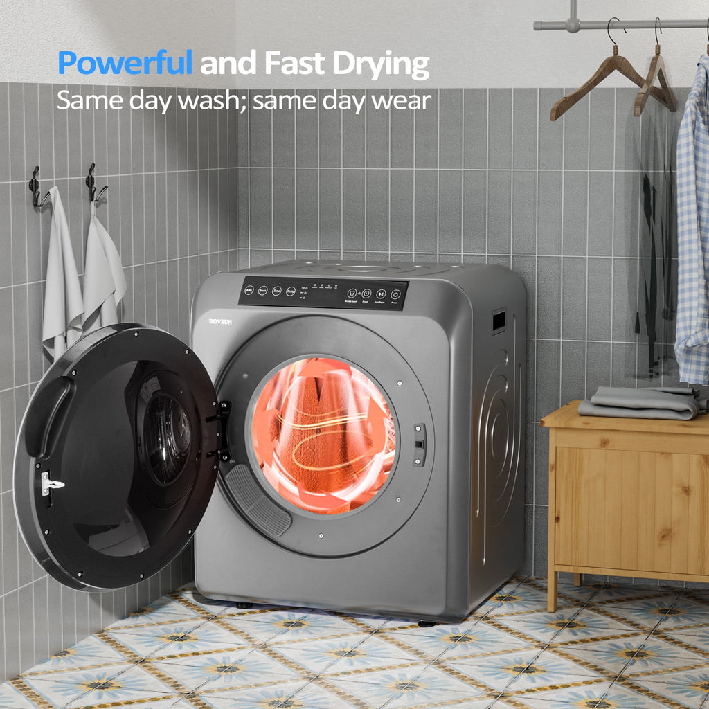 VINGLI 13.2LB Portable Clothes Dryer, 3.5 Cu.Ft Front Load Laundry Electric Tumble Dryer with LCD Touch Screen, UV Disinfection for Apartment, Home, Dorm-110V, Luxury Grey