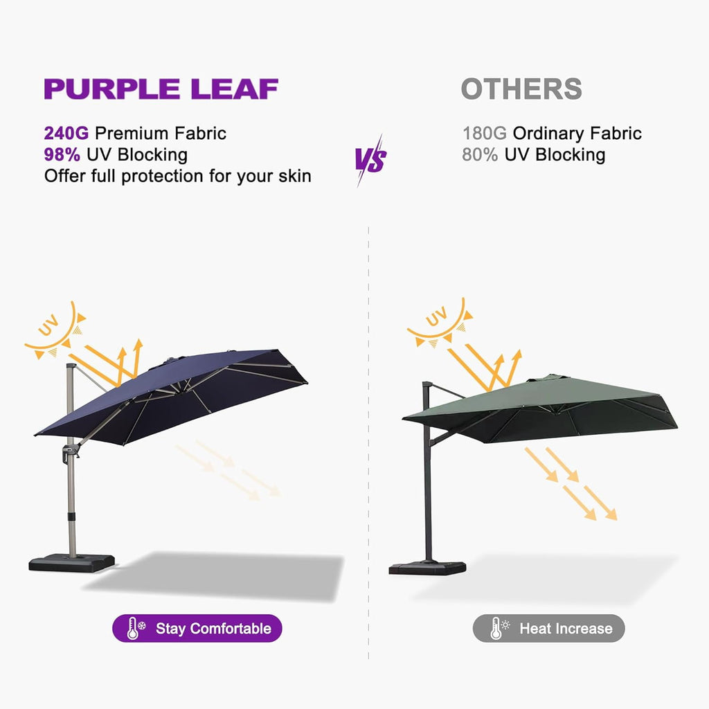 PURPLE LEAF Patio Umbrella with Base Included, 10ft Outdoor Aluminum Cantilever Umbrella with 360° Rotation, Aluminum Large Offset Umbrella for Outdoor Garden Pool, Beige