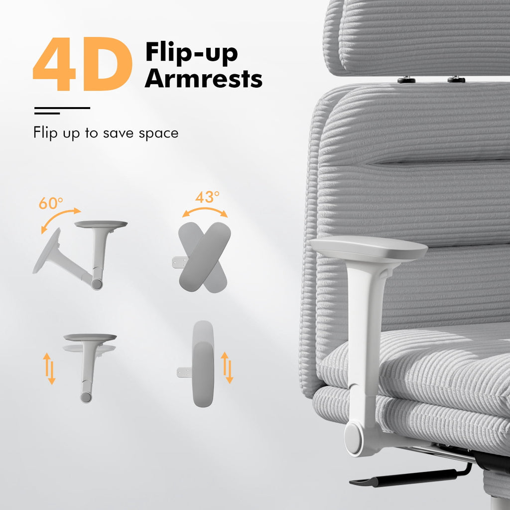 Ninecer Ergonomic Office Chair with Footrest, Big and Tall Computer Desk Chair for Adults, Adjustable Swivel Chair with Headrest Lumbar Support, White