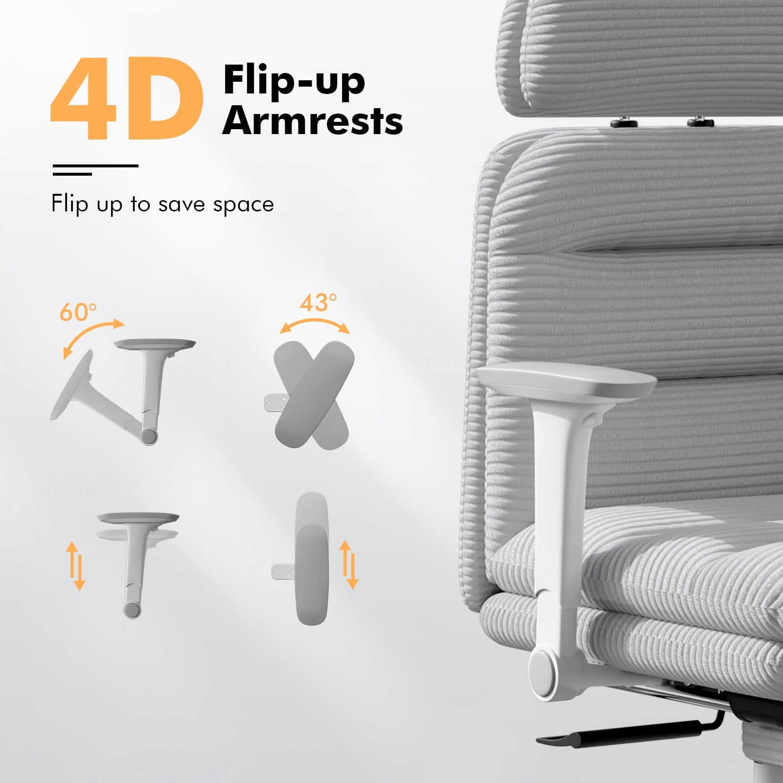 Ninecer Ergonomic Office Chair with Footrest, Big and Tall Computer Desk Chair for Adults, Adjustable Swivel Chair with Headrest Lumbar Support, White