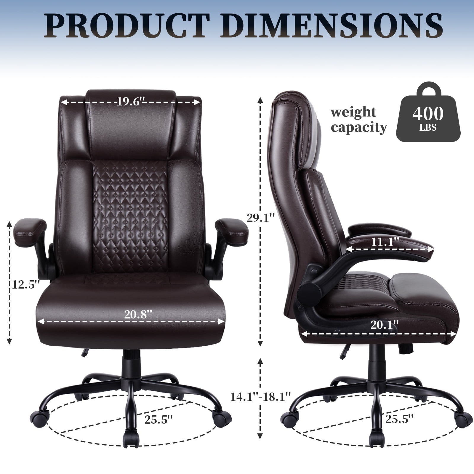 BOSSIN 400lbs Executive Office Chair with Foot Rest, Ergonomic Heavy Duty Big and Tall Desk Chair with Adjustable Headrest, High Back PU Leather Comfy Computer Chair